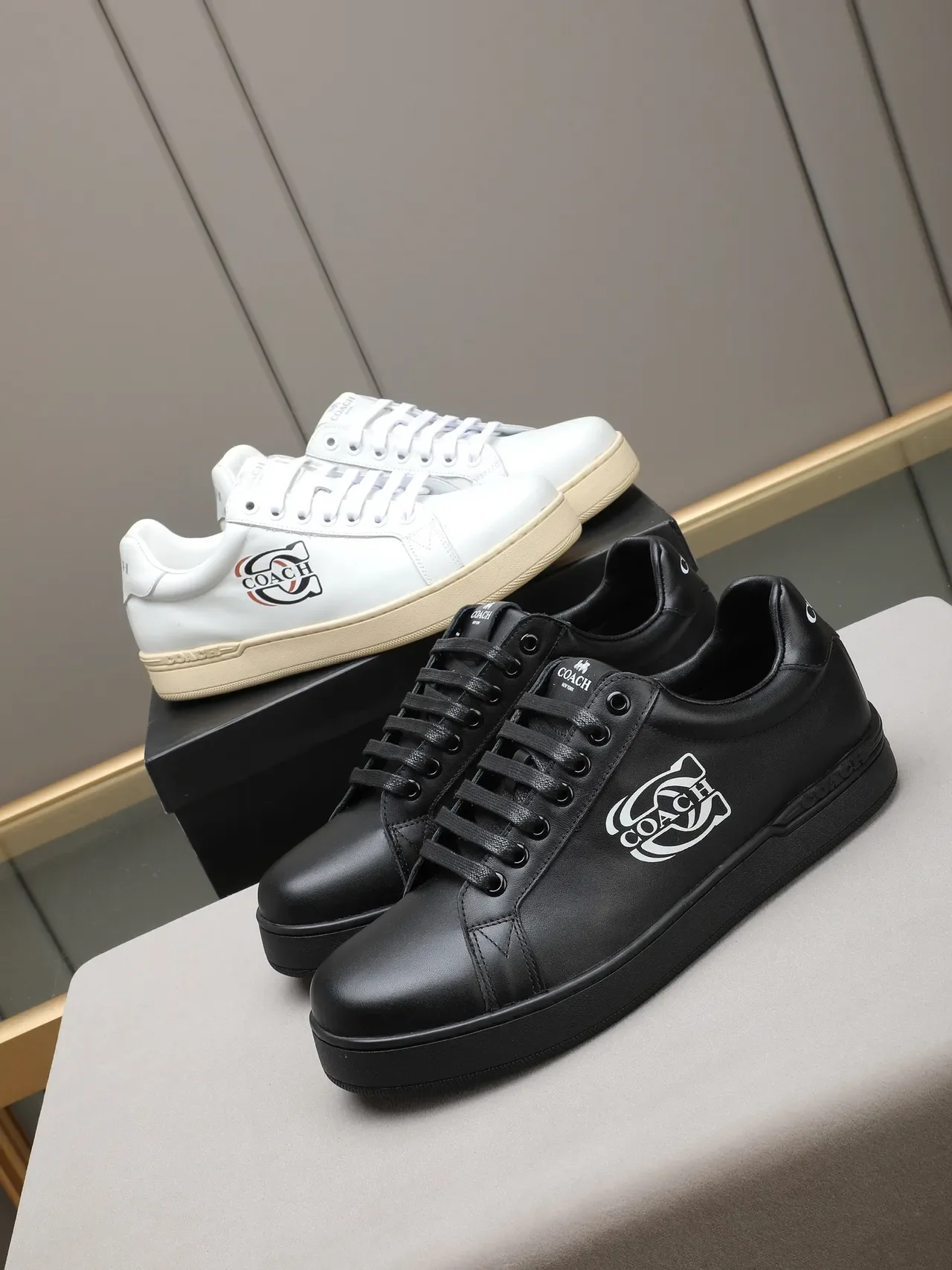 Coach Black Smooth Leather Upper Bold White Monogram Logo Lifestyle Sneakers 2