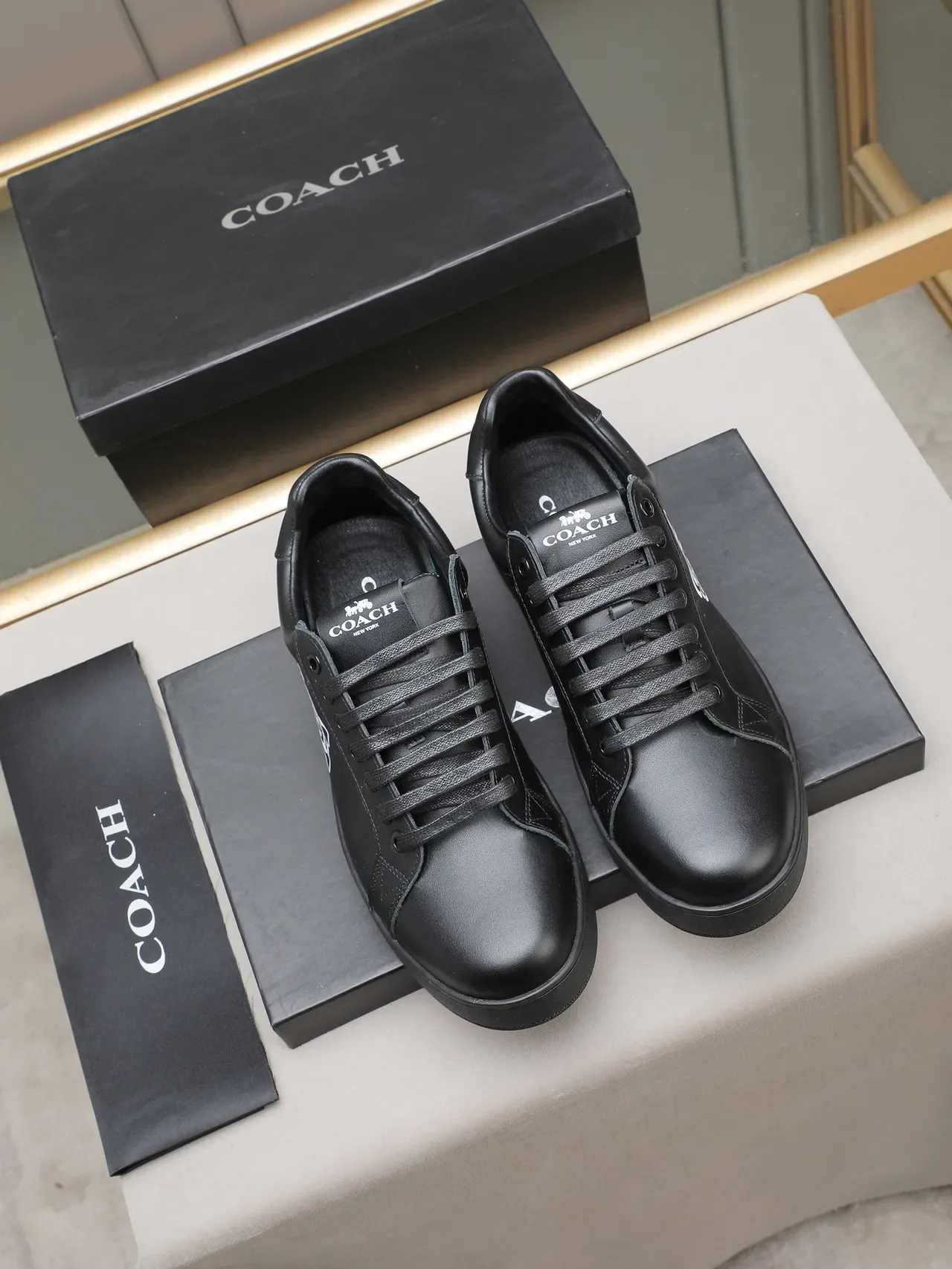 Coach Black Smooth Leather Upper Bold White Monogram Logo Lifestyle Sneakers 3