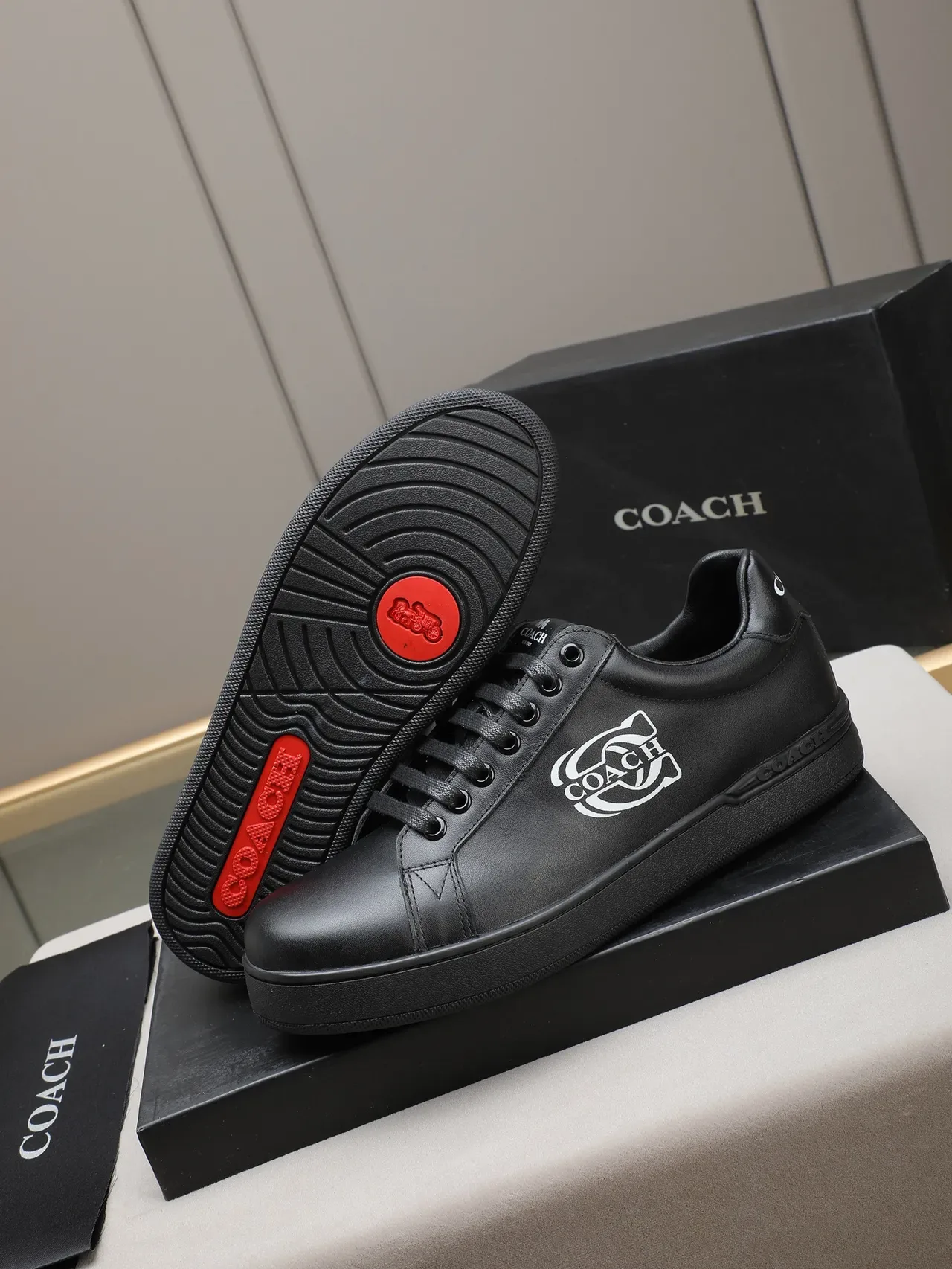 Coach Black Smooth Leather Upper Bold White Monogram Logo Lifestyle Sneakers 4