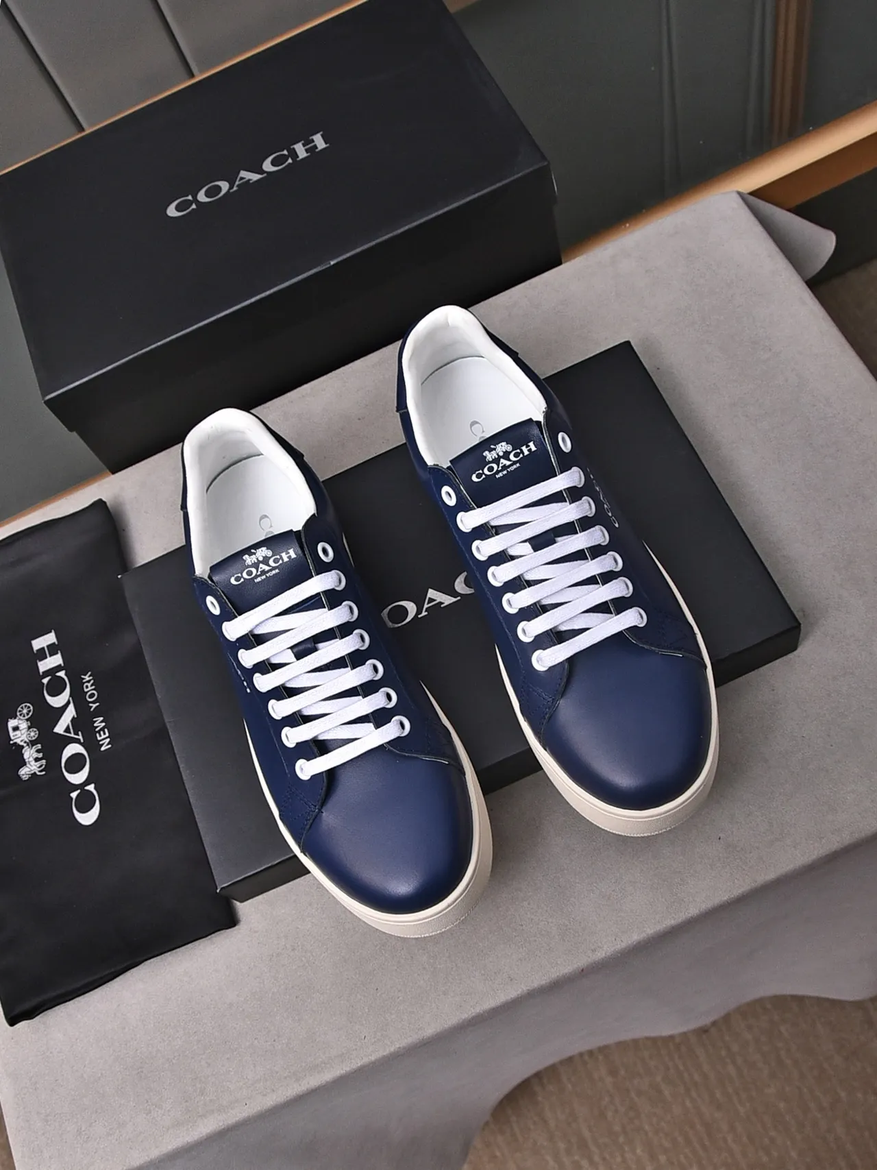 Coach Navy Leather Low-Top Lifestyle Sneakers 2