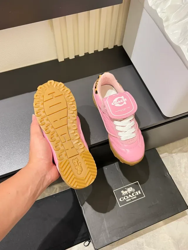 Coach Pink Brown Leather Upper Gum Rubber Sole Lifestyle Sneakers 3