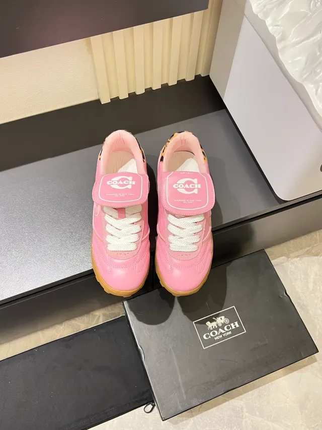 Coach Pink Brown Leather Upper Gum Rubber Sole Lifestyle Sneakers 5