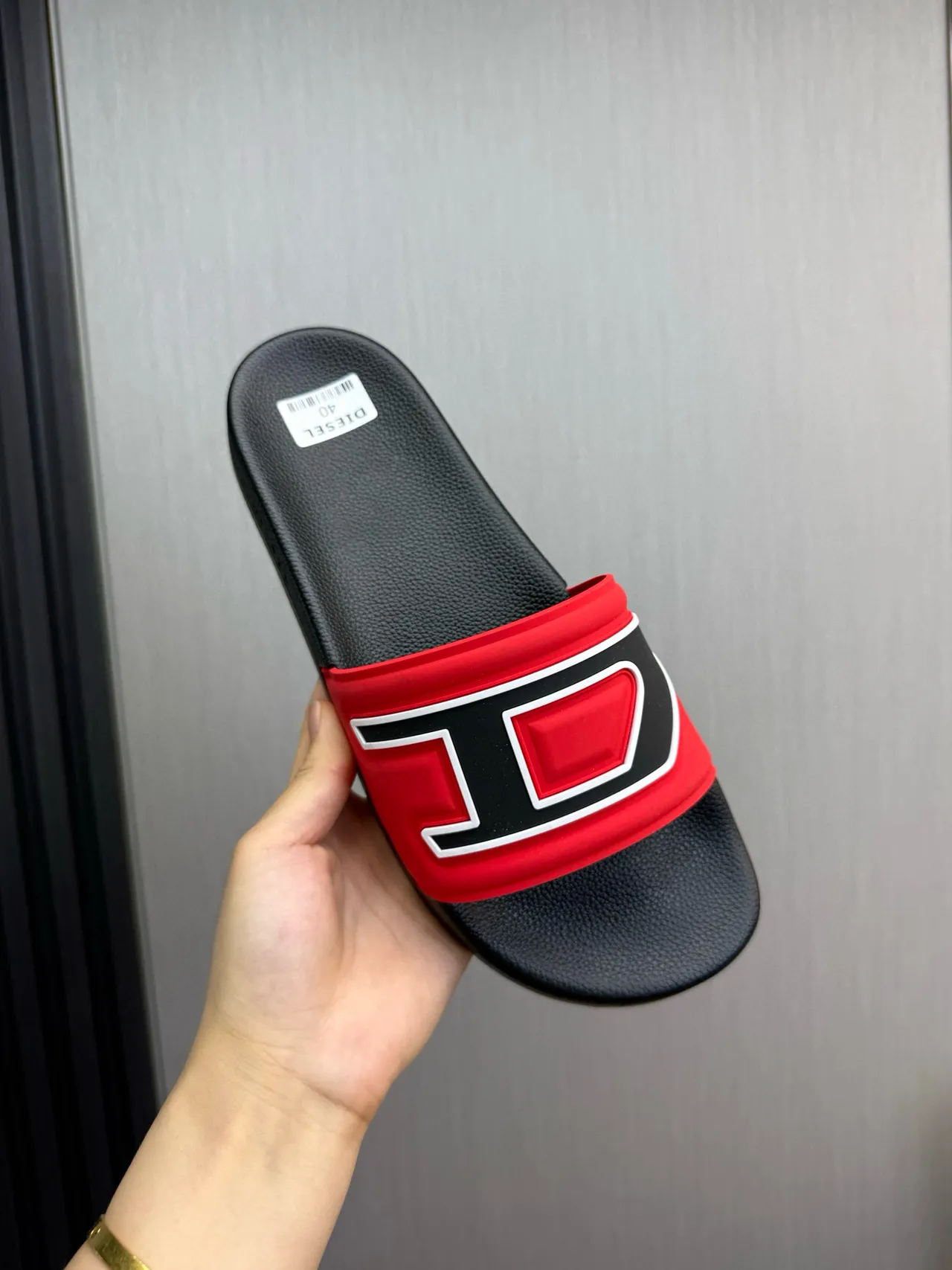 Diesel D-Slide Red Black White Molded Strap Slippers 8