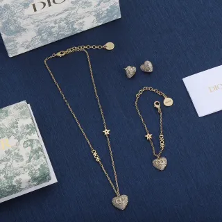 Dior Amour Gold Silver Chain Pavé Crystal Heart Pendant Necklace