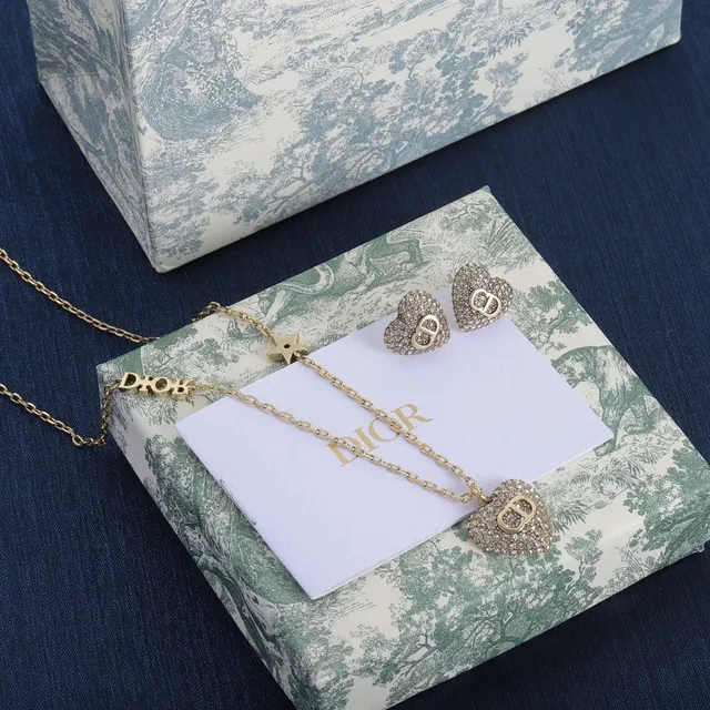 Dior Amour Gold Silver Chain Pavé Crystal Heart Pendant Necklace 2