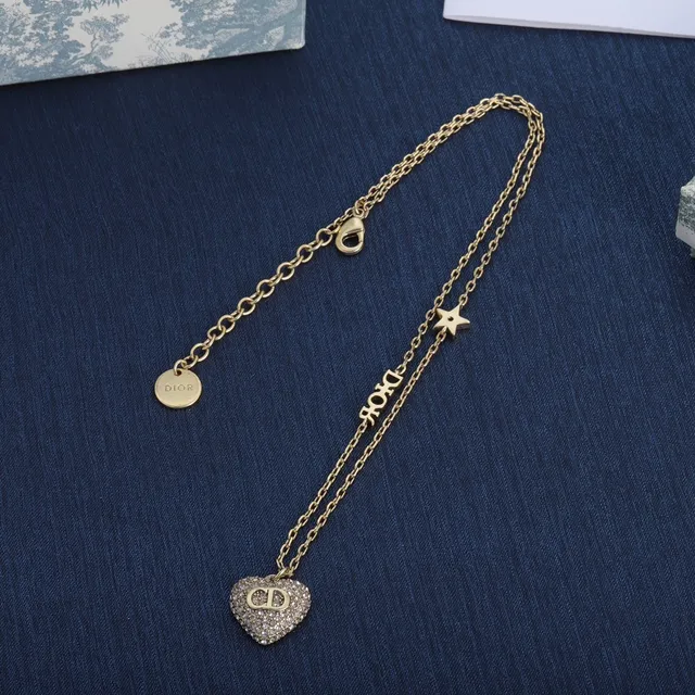 Dior Amour Gold Silver Chain Pavé Crystal Heart Pendant Necklace 5