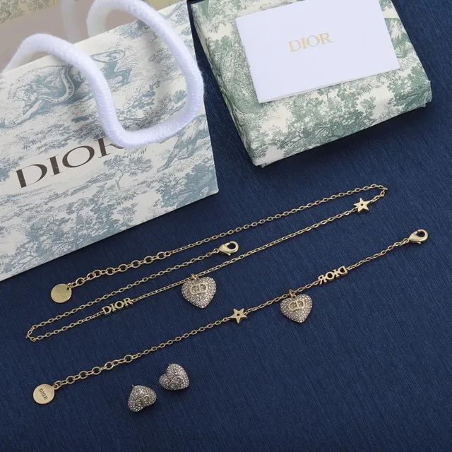 Dior Amour Gold Silver Chain Pavé Crystal Heart Pendant Necklace 6
