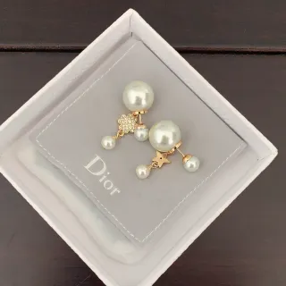 Dior Asymmetrical Pearl and Crystal Drop Earrings
