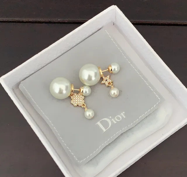 Dior Asymmetrical Pearl and Crystal Drop Earrings 2