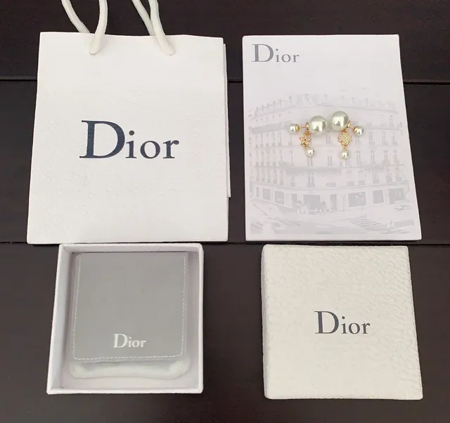 Dior Asymmetrical Pearl and Crystal Drop Earrings 3
