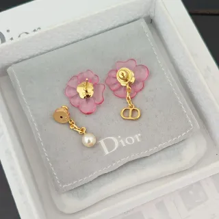 Dior Asymmetrical Pink Floral and Pearl Drop Earrings