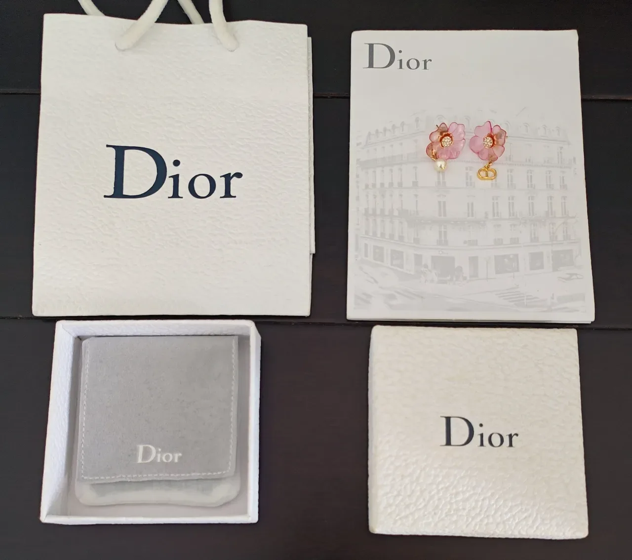 Dior Boucles d'Oreilles Asymétriques Fleurs et Perles Roses 4