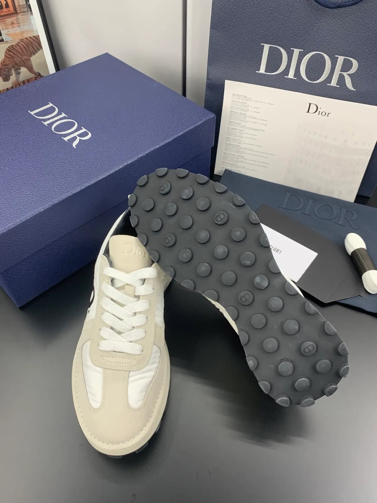 Dior B23 Beige White Mixed-Material Upper Thick Platform Sole Lifestyle Sneakers 3