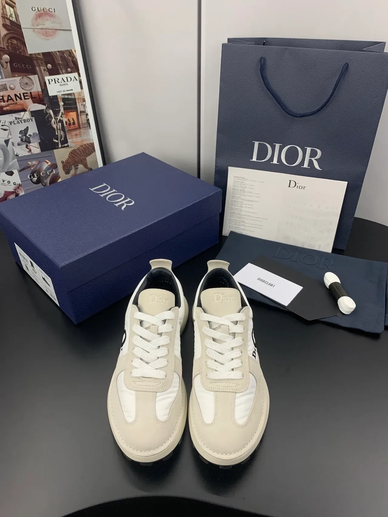 Dior B23 Beige White Mixed-Material Upper Thick Platform Sole Lifestyle Sneakers 4