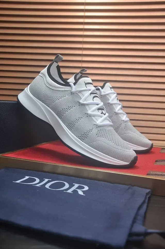 Dior B23 ग्रे ब्लैक बुनना जाली ऊपरी एकीकृत लेस प्रणाली जीवन शैली स्नीकर 3