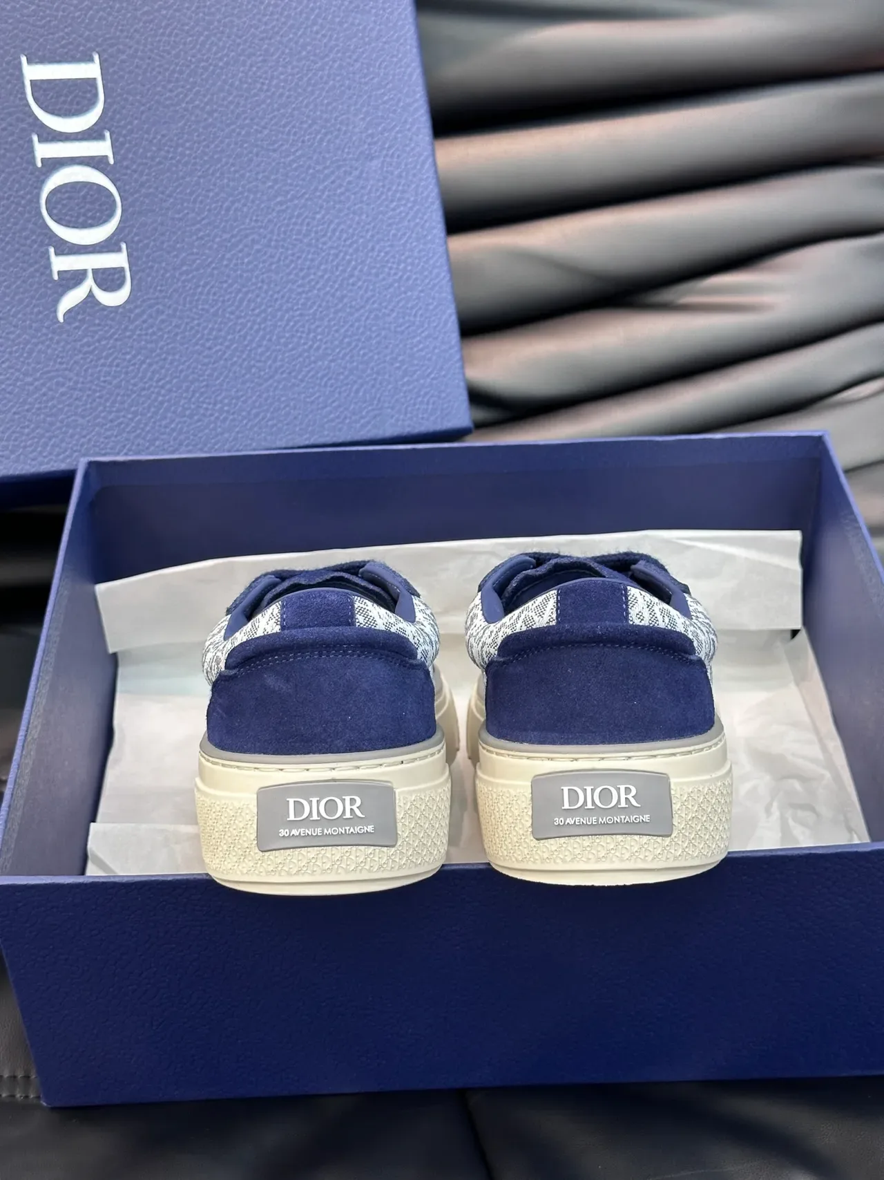 Dior B23 Navy Blue and Gray Monogram Platform Lifestyle Sneakers 3