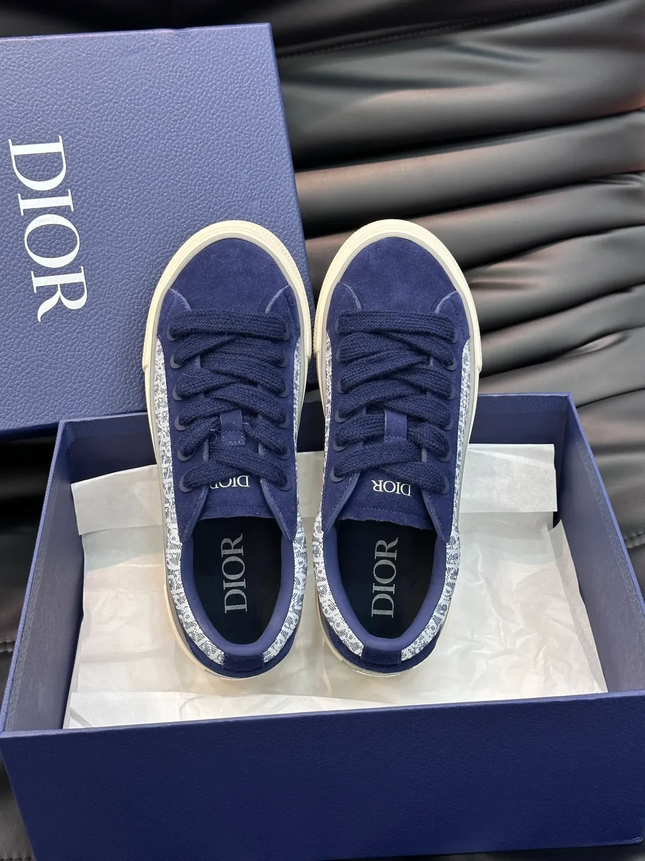 Dior B23 Navy Blue and Gray Monogram Platform Lifestyle Sneakers 4