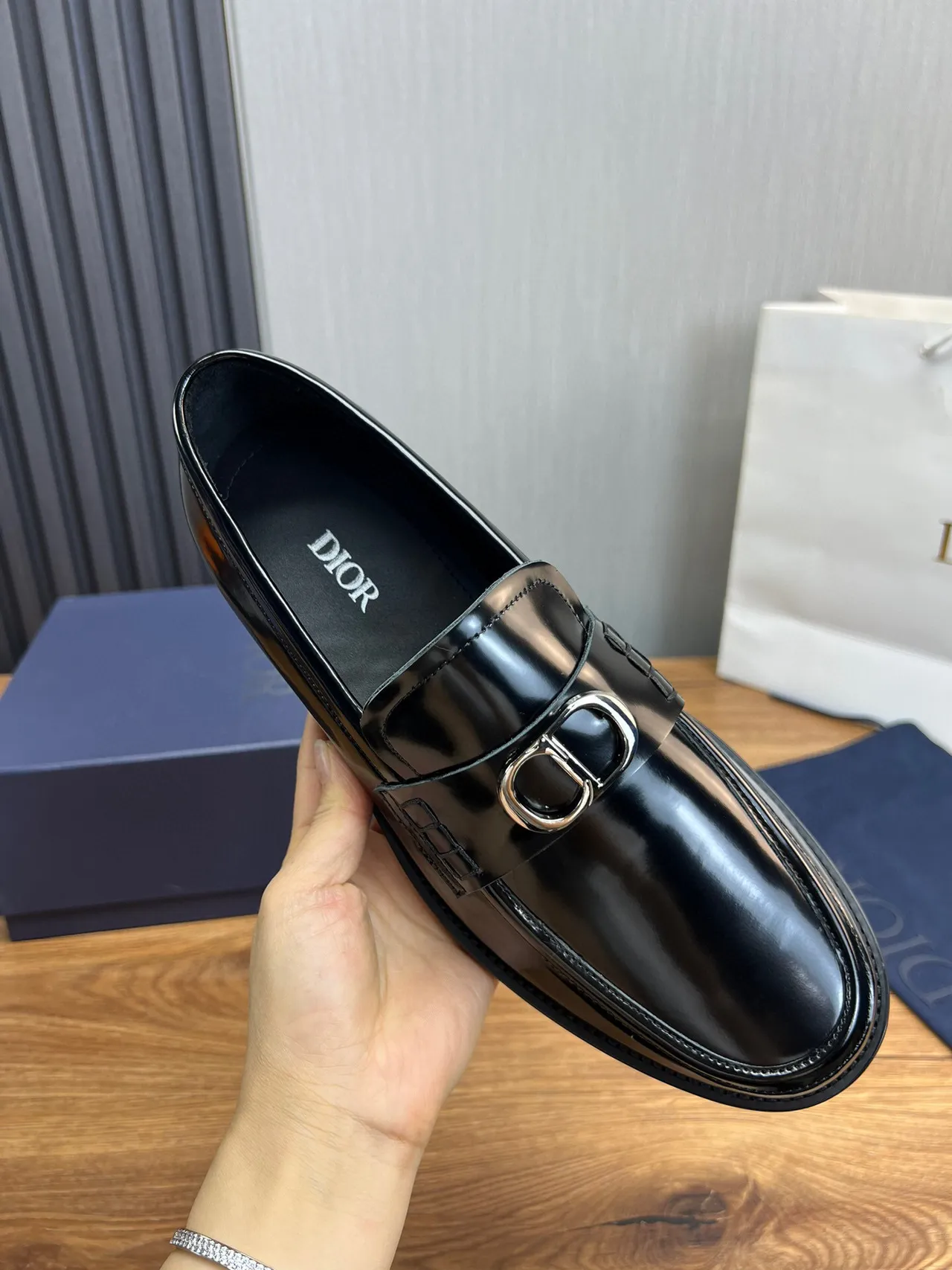 Dior B27 Black Polished Leather Single Strap Loafer 7