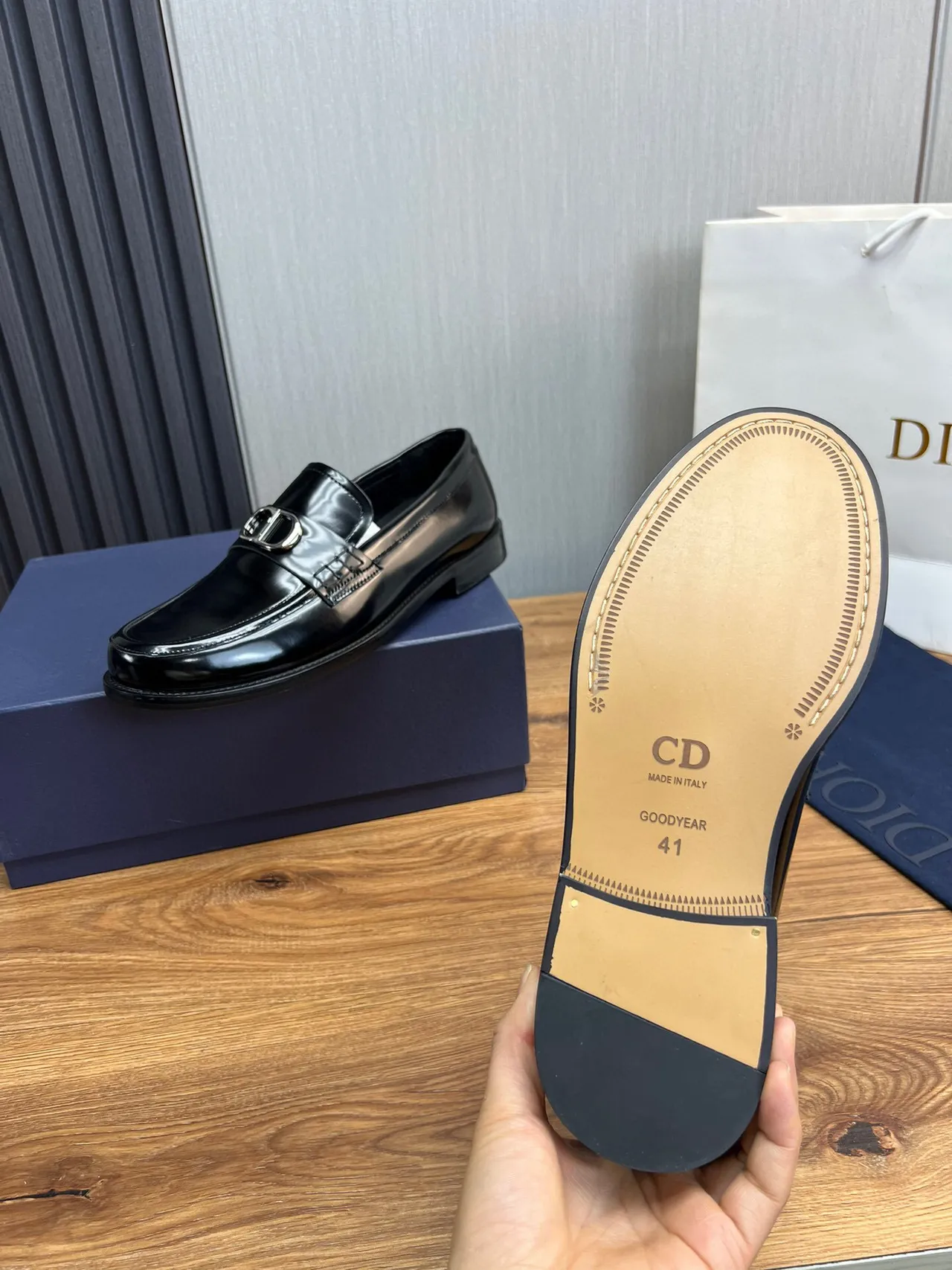 Dior B27 Black Polished Leather Single Strap Loafer 9