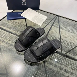 Dior B27 Black White Monogrammed Textile Footbed Wide Crisscross Strap Slippers
