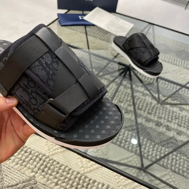 Dior B27 Black White Monogrammed Textile Footbed Wide Crisscross Strap Slippers 3