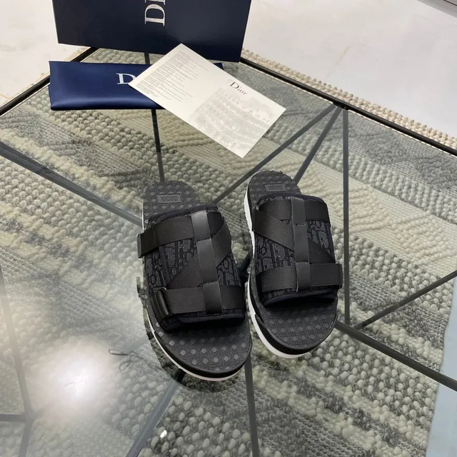 Dior B27 Black White Monogrammed Textile Footbed Wide Crisscross Strap Slippers 6
