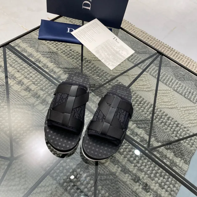 Dior B27 Black White Monogrammed Textile Footbed Wide Crisscross Strap Slippers 7