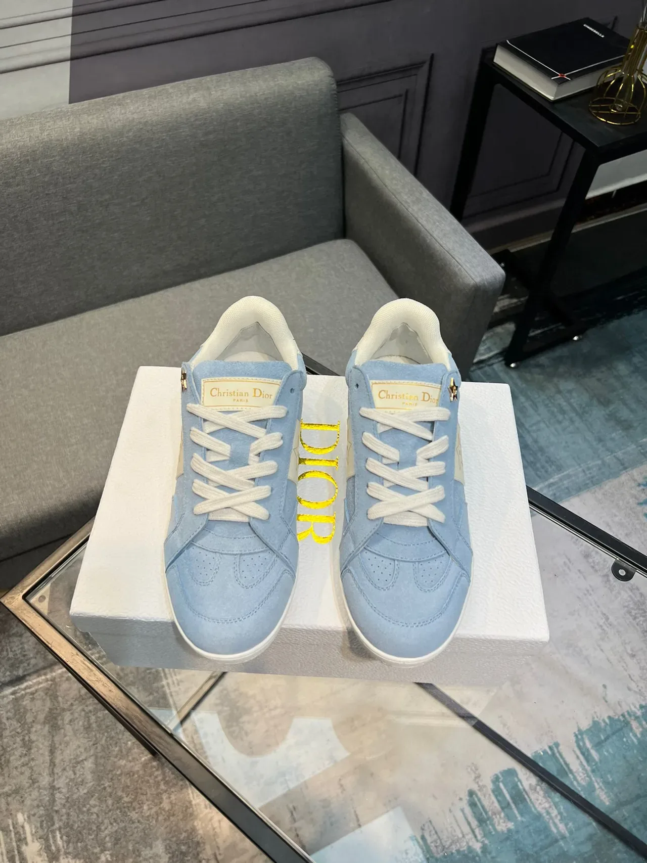 Dior B27 Sneakers lifestyle daim bleu clair motif étoile 2