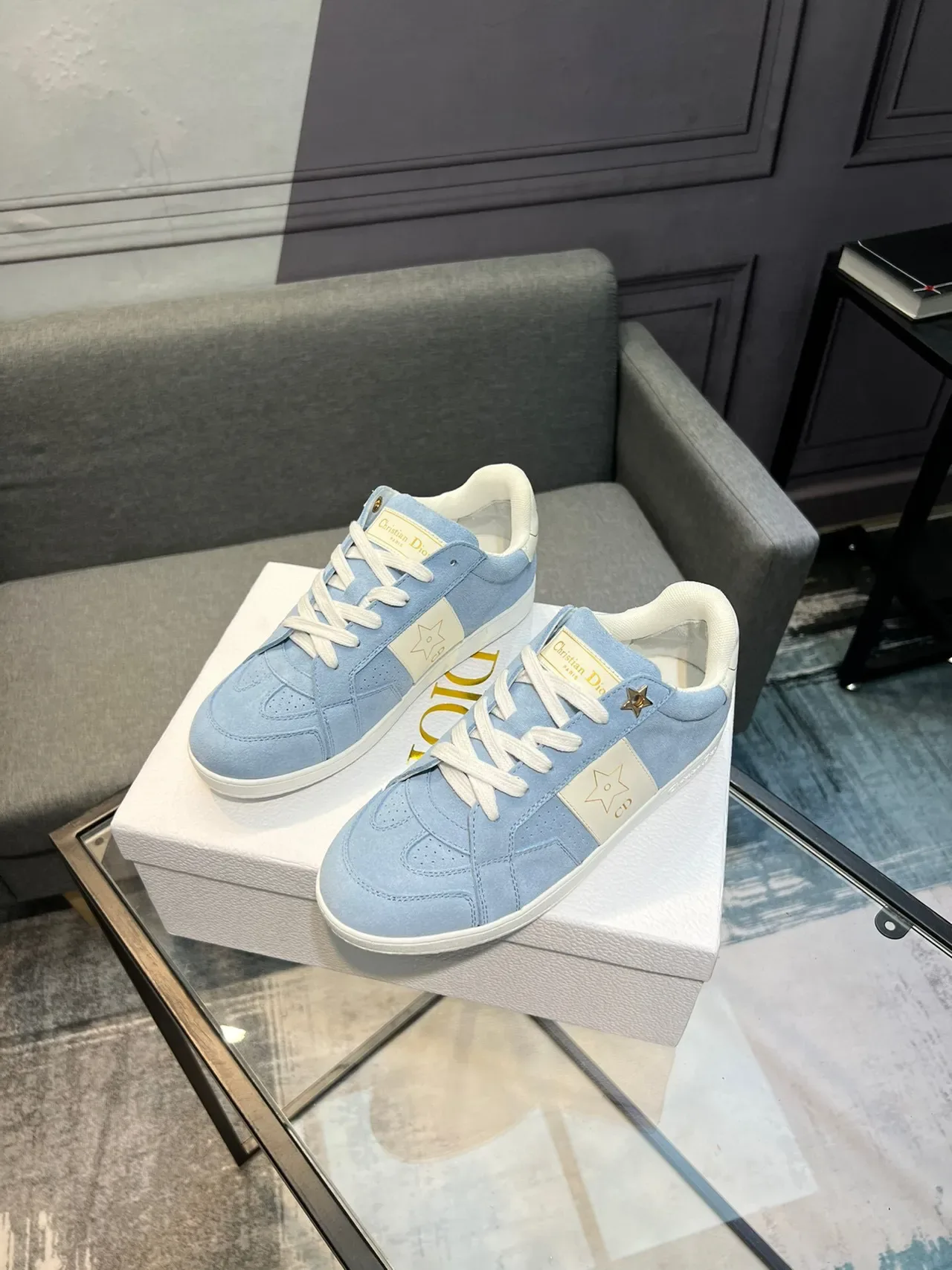 Dior B27 Sneakers lifestyle daim bleu clair motif étoile 3