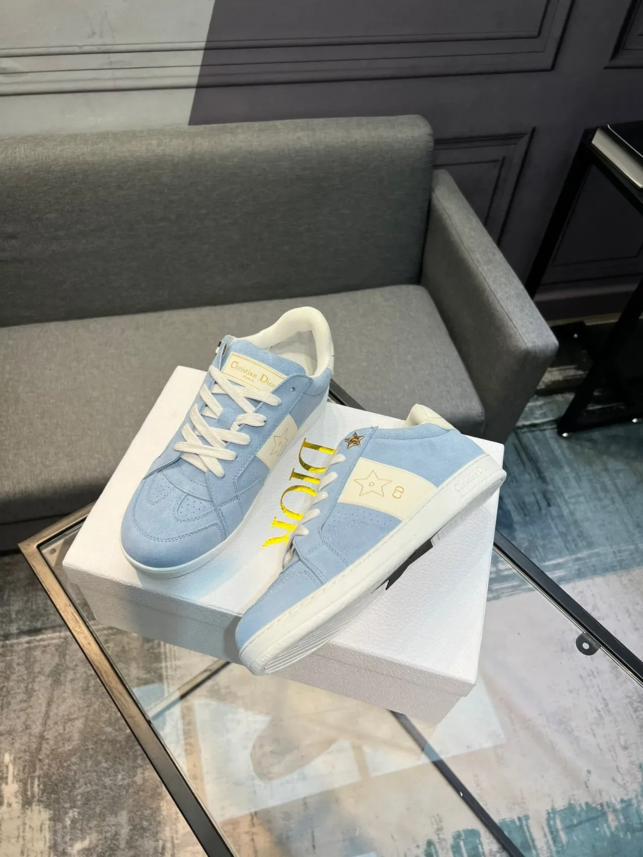 Dior B27 Sneakers lifestyle daim bleu clair motif étoile 4