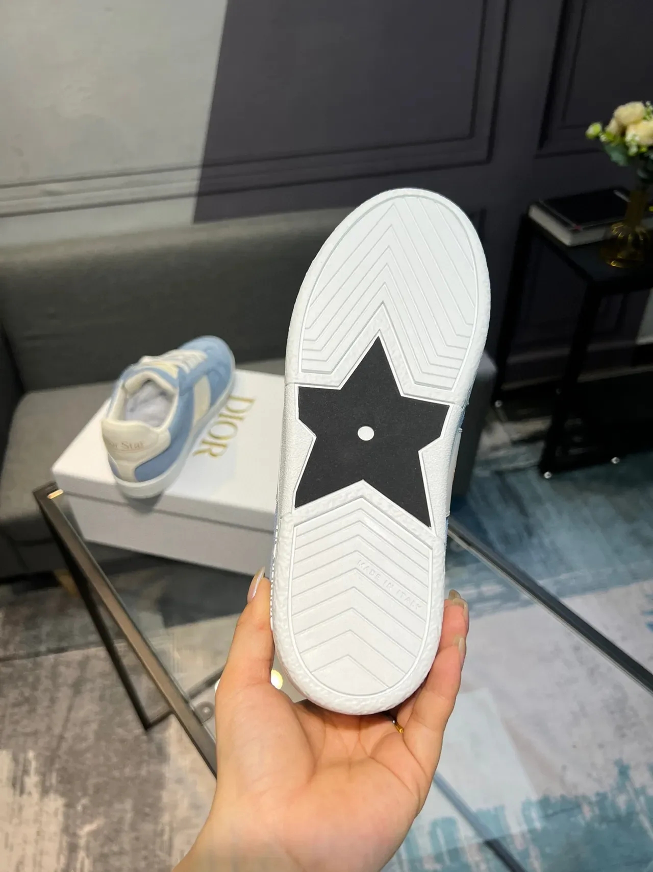Dior B27 Sneakers lifestyle daim bleu clair motif étoile 6
