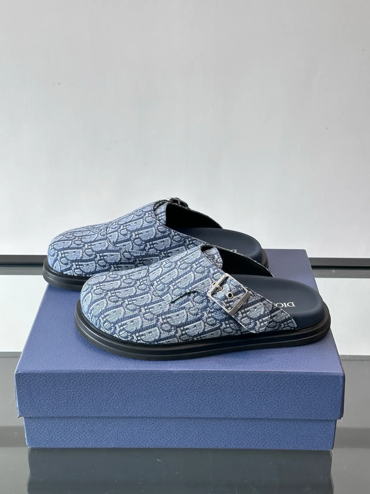 Dior B27 Navy Blue Oblique Jacquard Fabric Buckle Strap Casual Shoes 4
