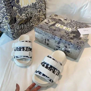 Dior B27 Slide White and Black Oblique Monogram Slippers