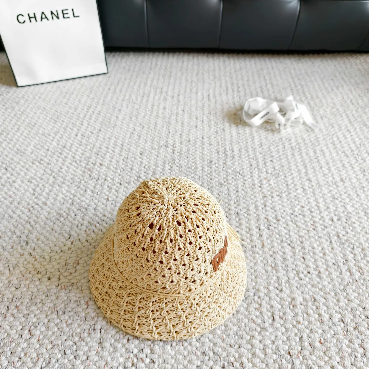 Dior Beige Brown Woven Crochet Openwork Texture Bucket Hat 6