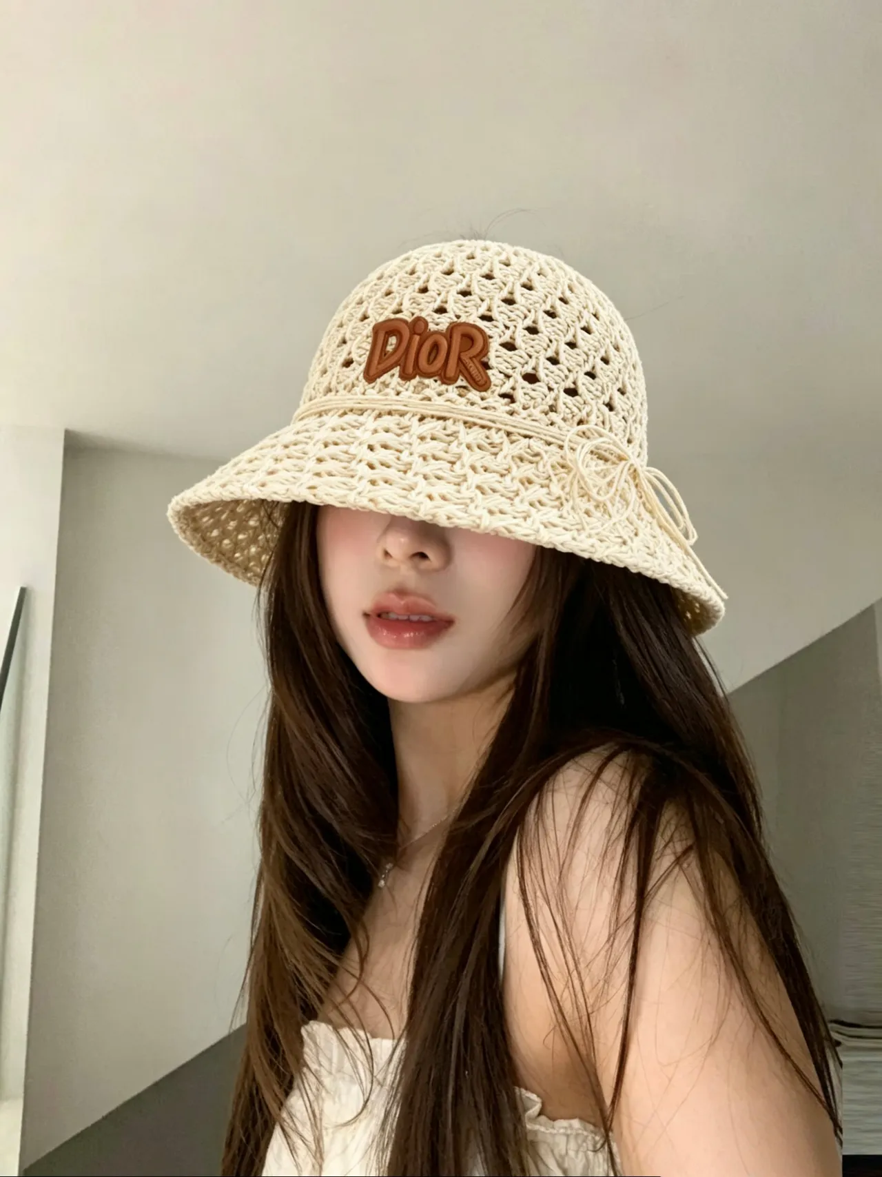 Dior Beige Brown Woven Crochet Openwork Texture Bucket Hat 8