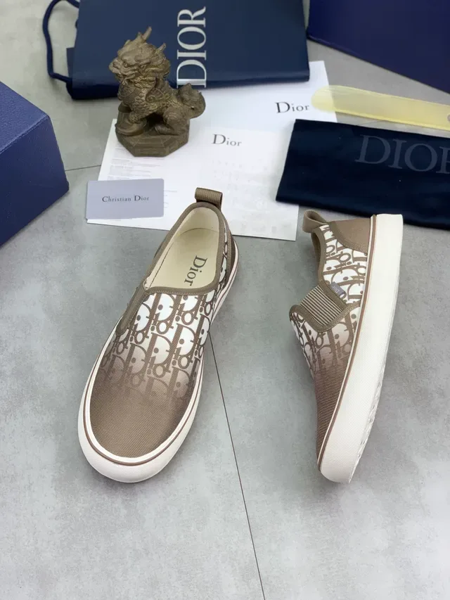 Dior Beige Blanc Monogramme Imprimé Toile Slip-On Sneakers Lifestyle 5