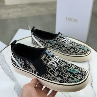 Dior Black Beige Woven Jacquard Upper Slip-On Construction Lifestyle Sneakers