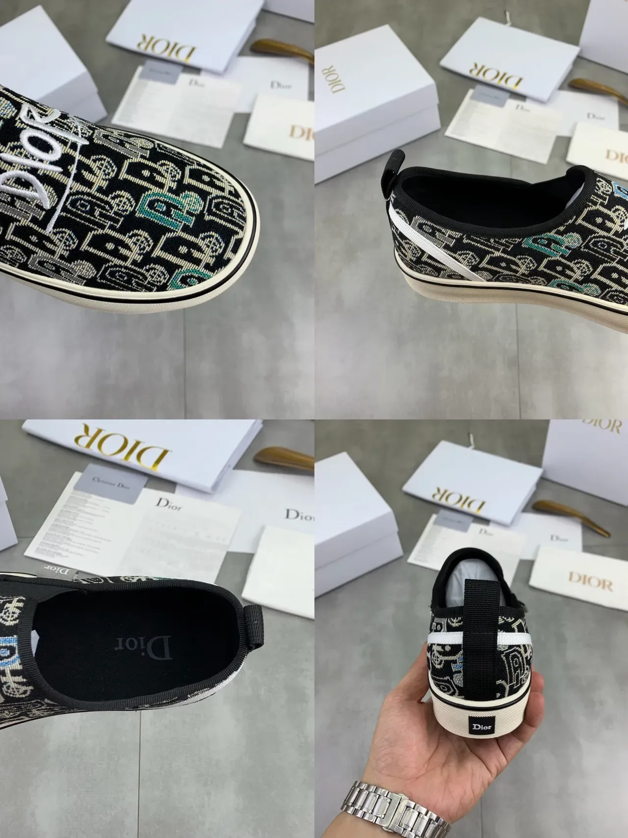 Dior Noir Beige Tissu Jacquard Slip-On Lifestyle Sneakers 2
