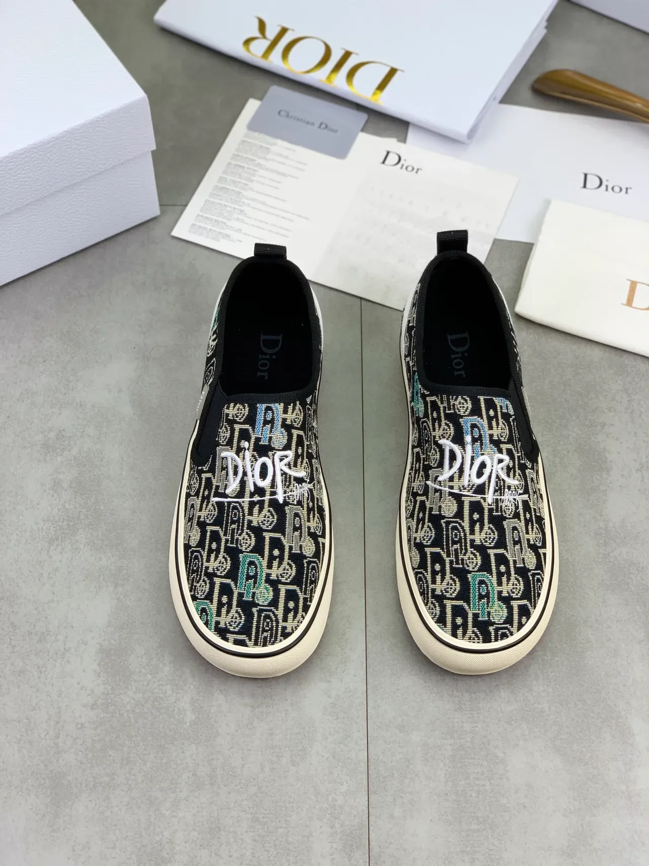 Dior Noir Beige Tissu Jacquard Slip-On Lifestyle Sneakers 4