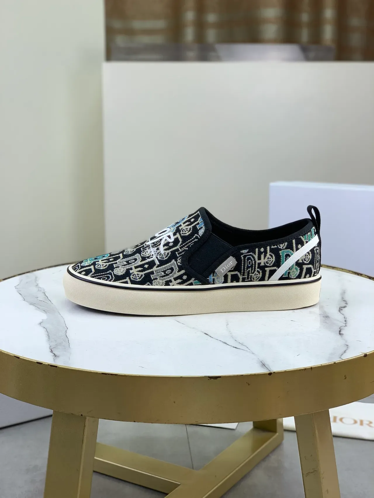 Dior Noir Beige Tissu Jacquard Slip-On Lifestyle Sneakers 5