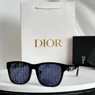 Dior Black Blue Rectangular Frame Acetate Construction Sunglasses