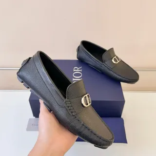 Dior काला सोना कुरकुरा चमड़ा D-बकिल हार्डवेयर लोफर