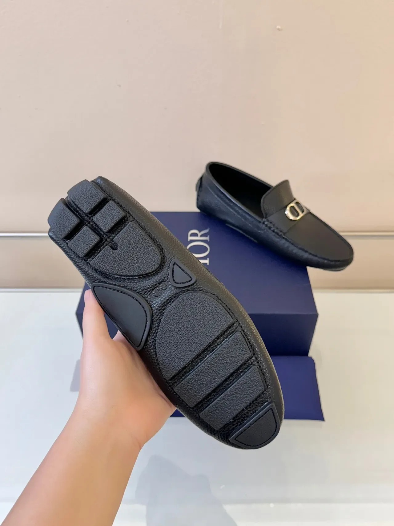 Dior Black Gold Pebbled Leather D-Buckle Hardware Loafer 5
