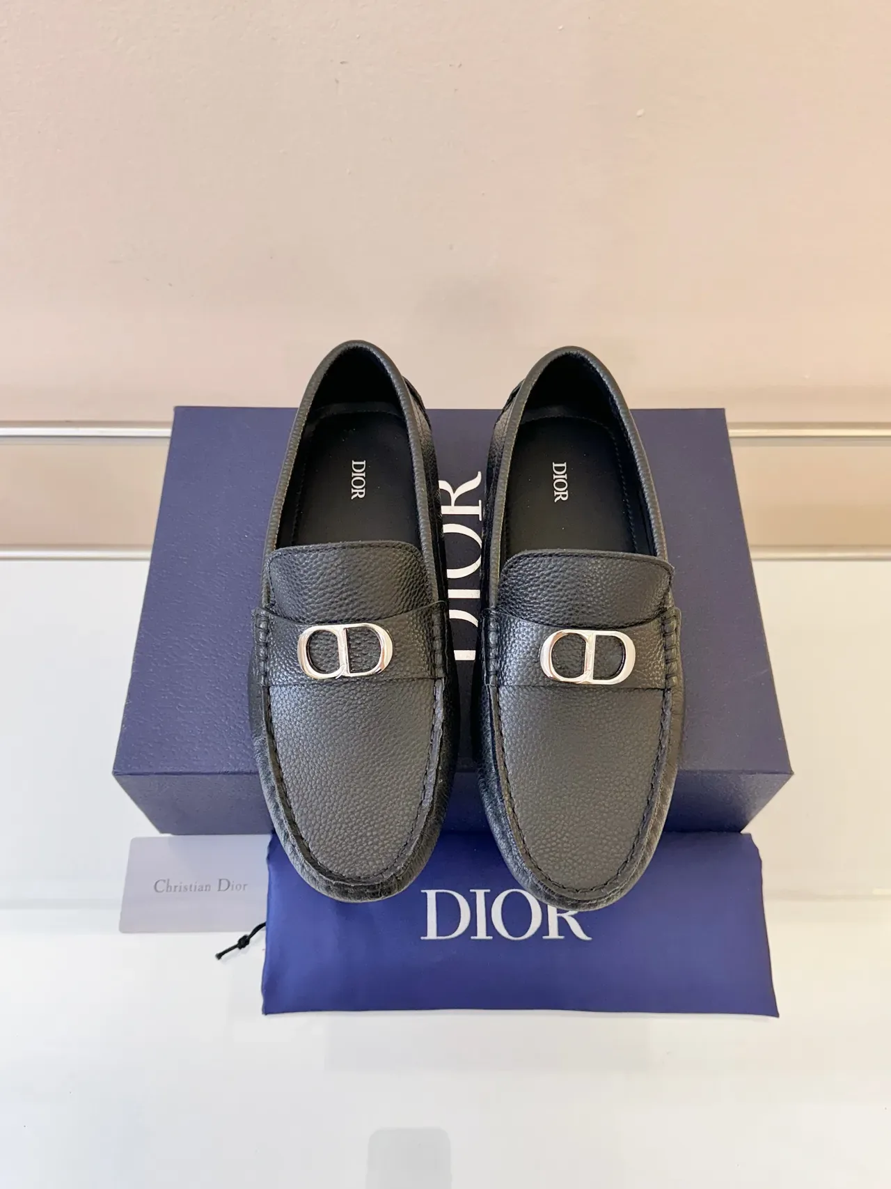Dior Black Gold Pebbled Leather D-Buckle Hardware Loafer 6