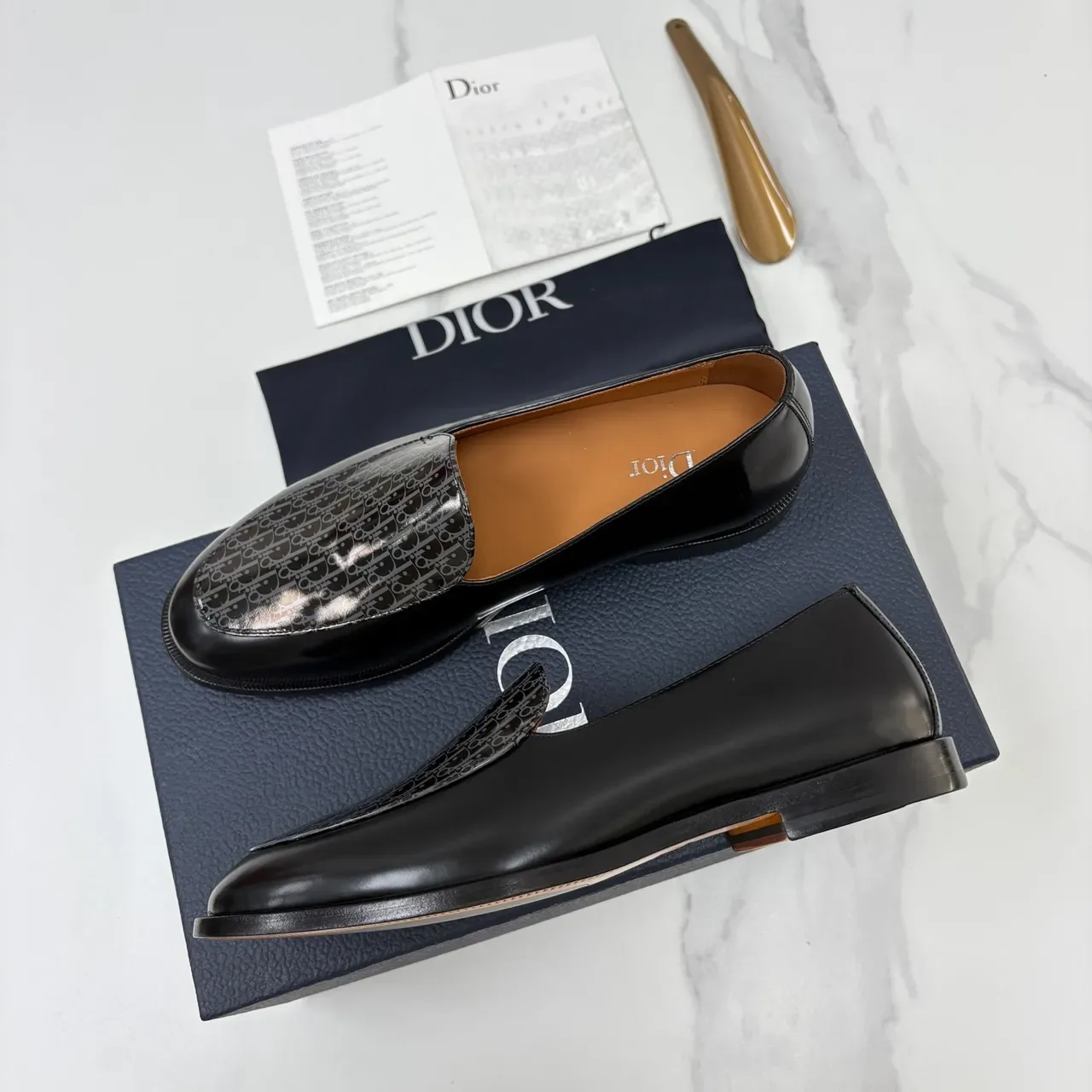 Dior Black Gray Glossy Leather Monogrammed Vamp Loafer 4