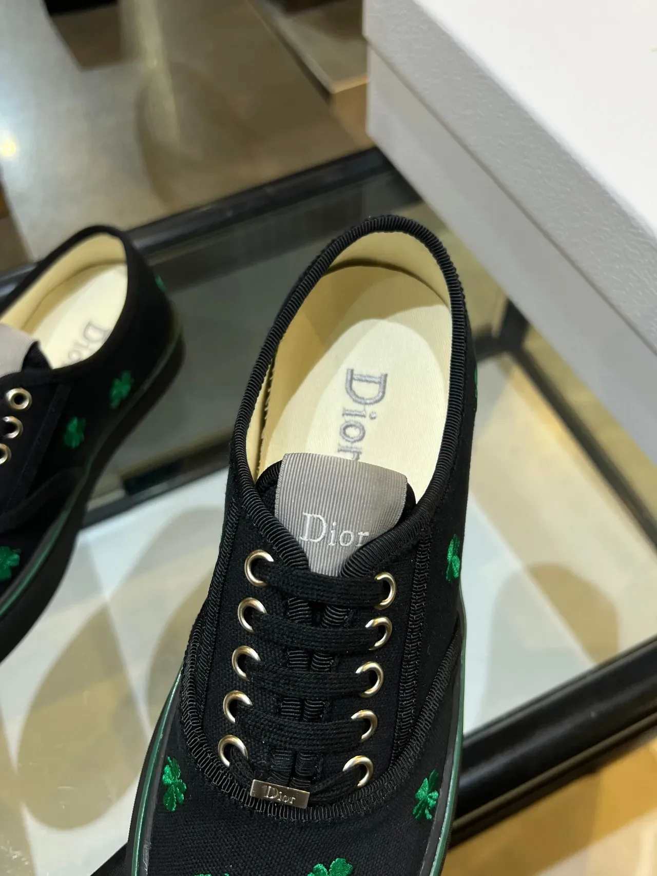 Dior Black Green Canvas Upper Embroidered Four-Leaf Clover Motifs Lifestyle Sneakers 6