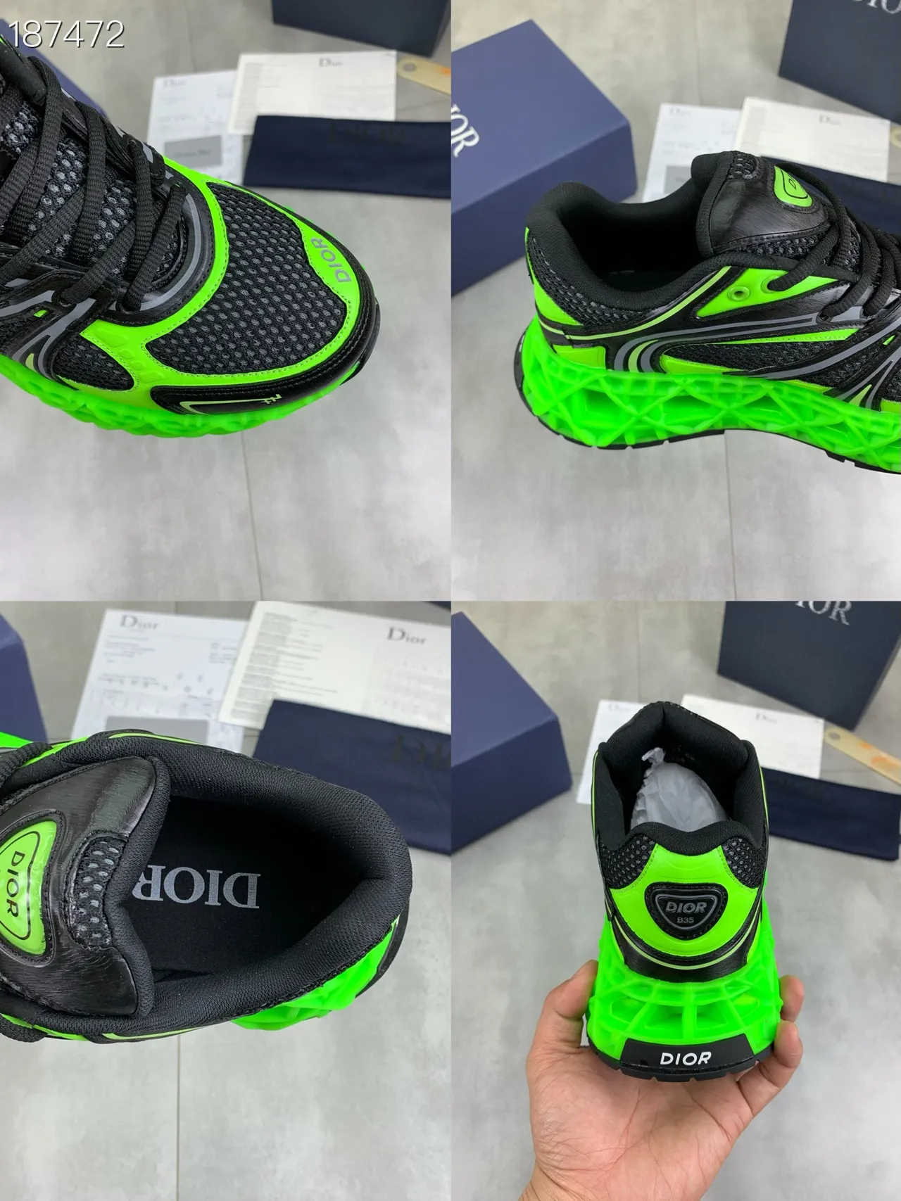 Dior Black Green Sculpted Sole Neon Accent Panels Chunky Sneakers 2
