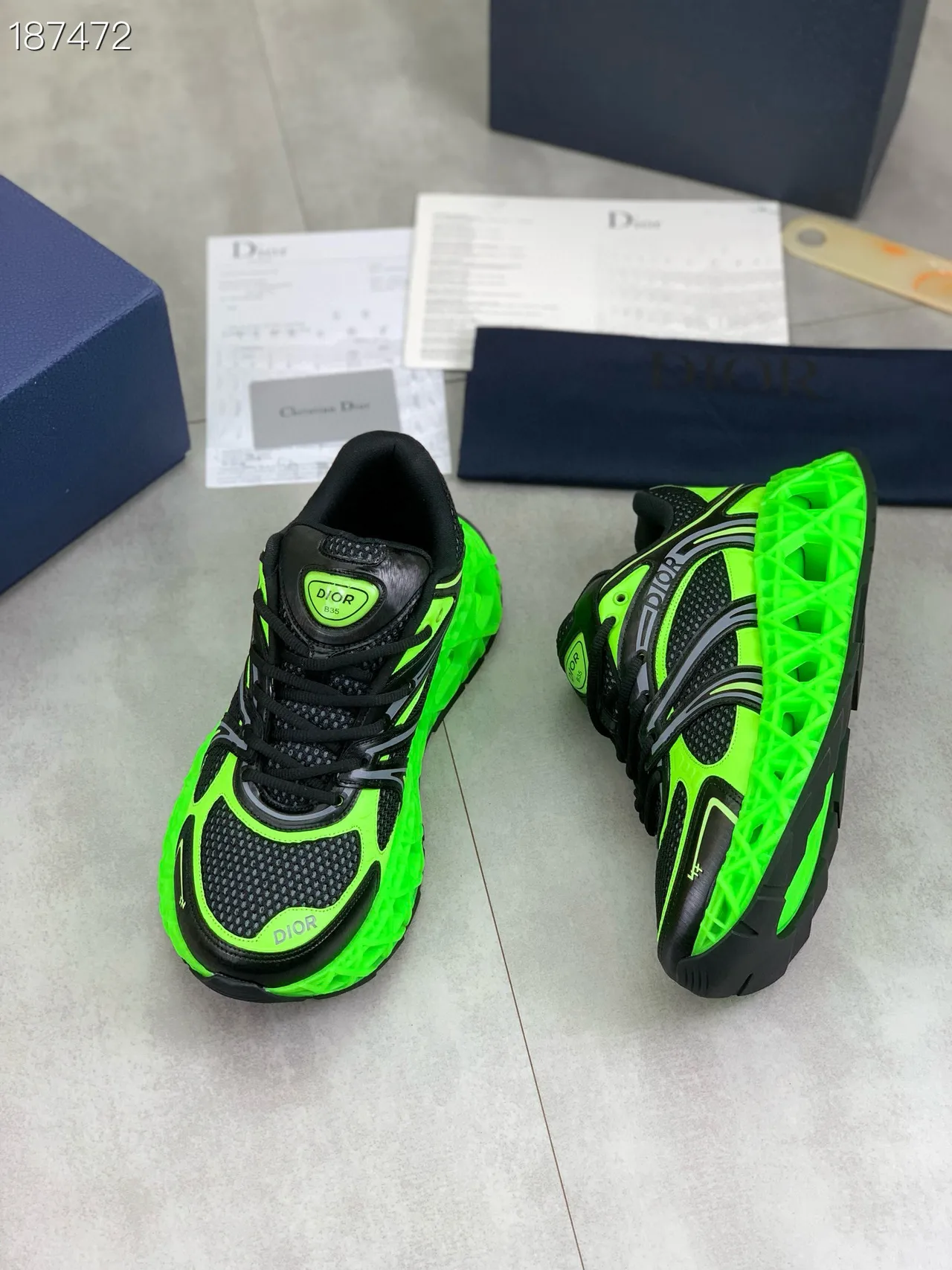 Dior Black Green Sculpted Sole Neon Accent Panels Chunky Sneakers 5