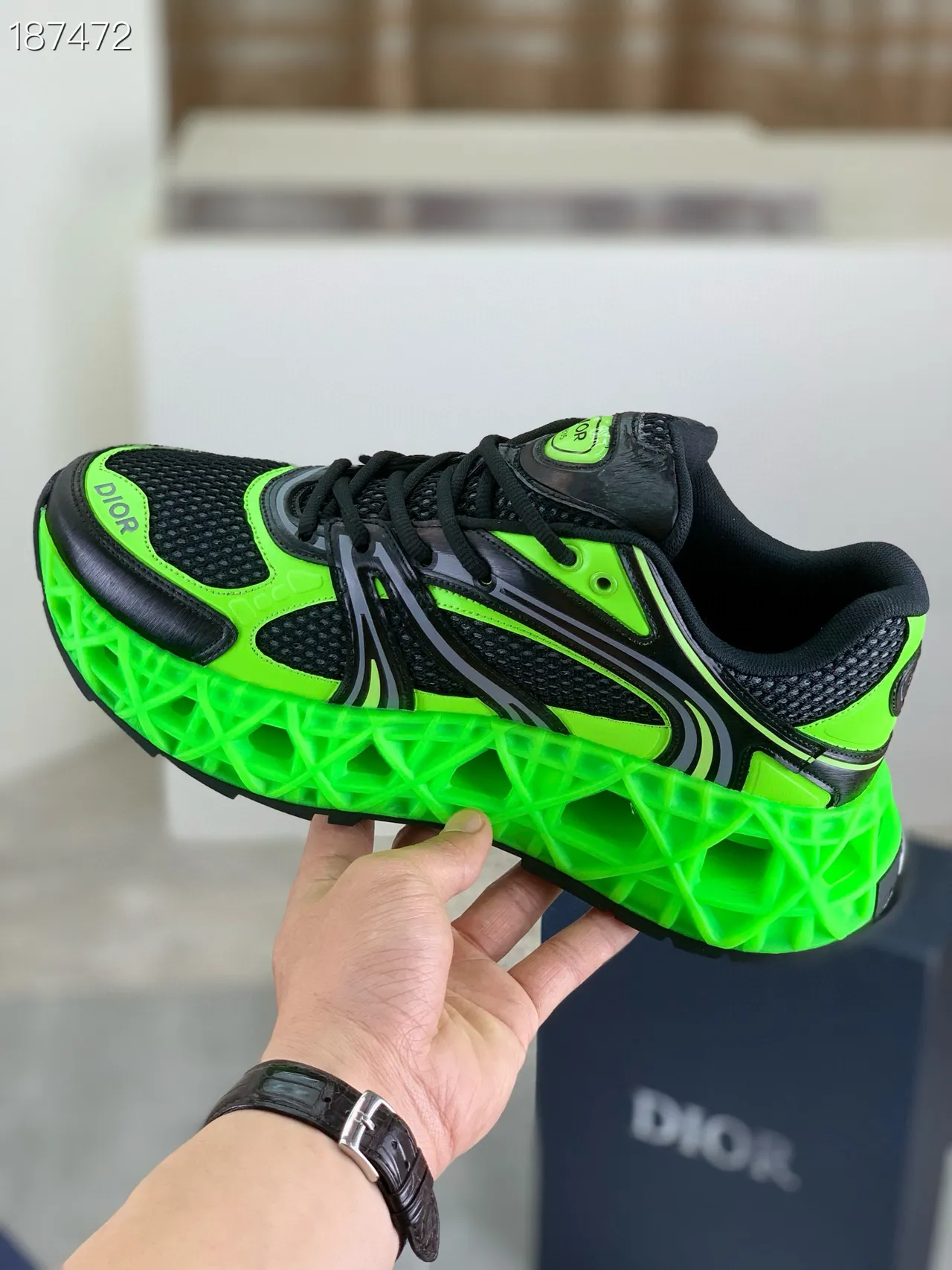 Dior Black Green Sculpted Sole Neon Accent Panels Chunky Sneakers 6