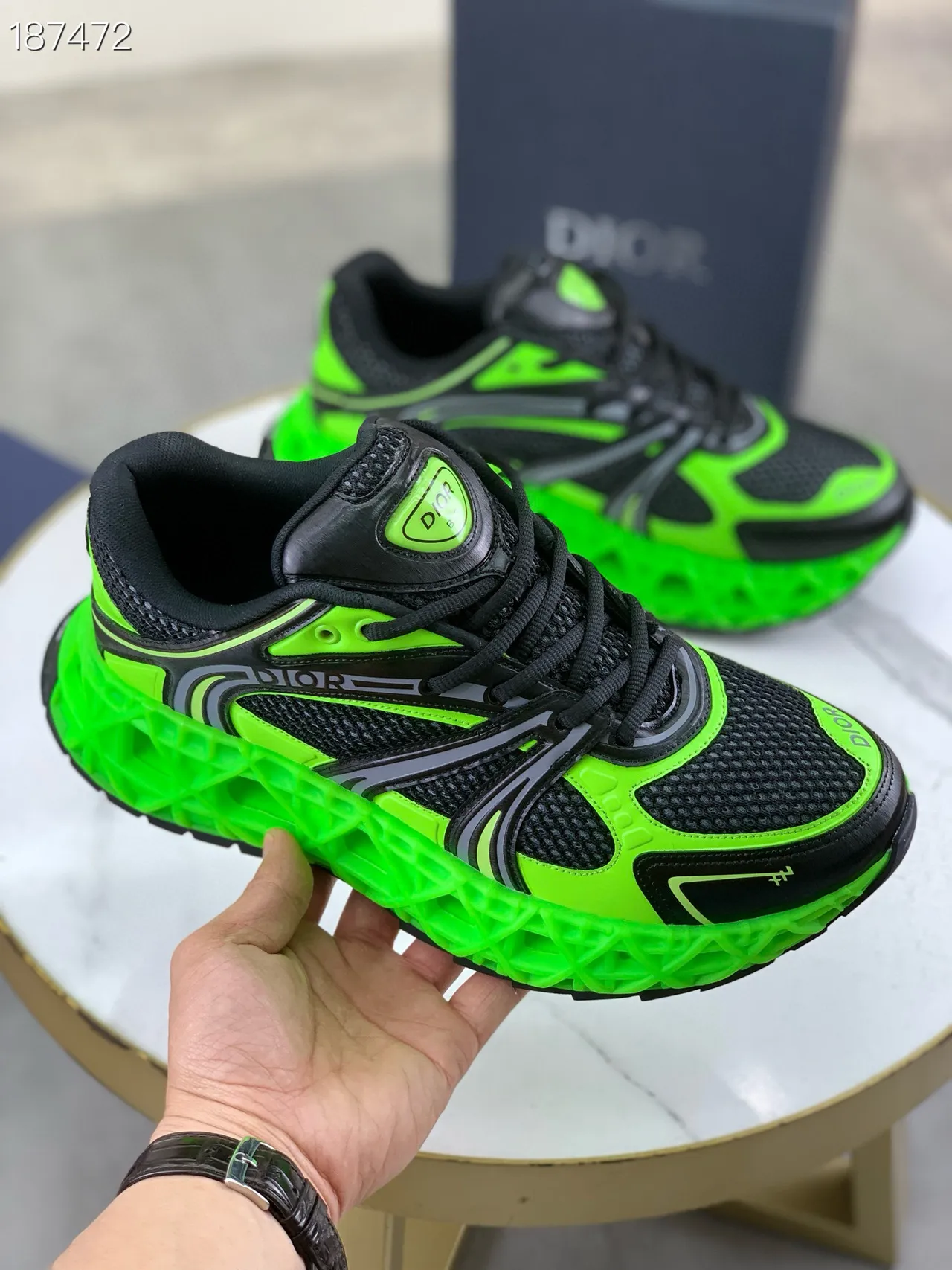 Dior Black Green Sculpted Sole Neon Accent Panels Chunky Sneakers 8